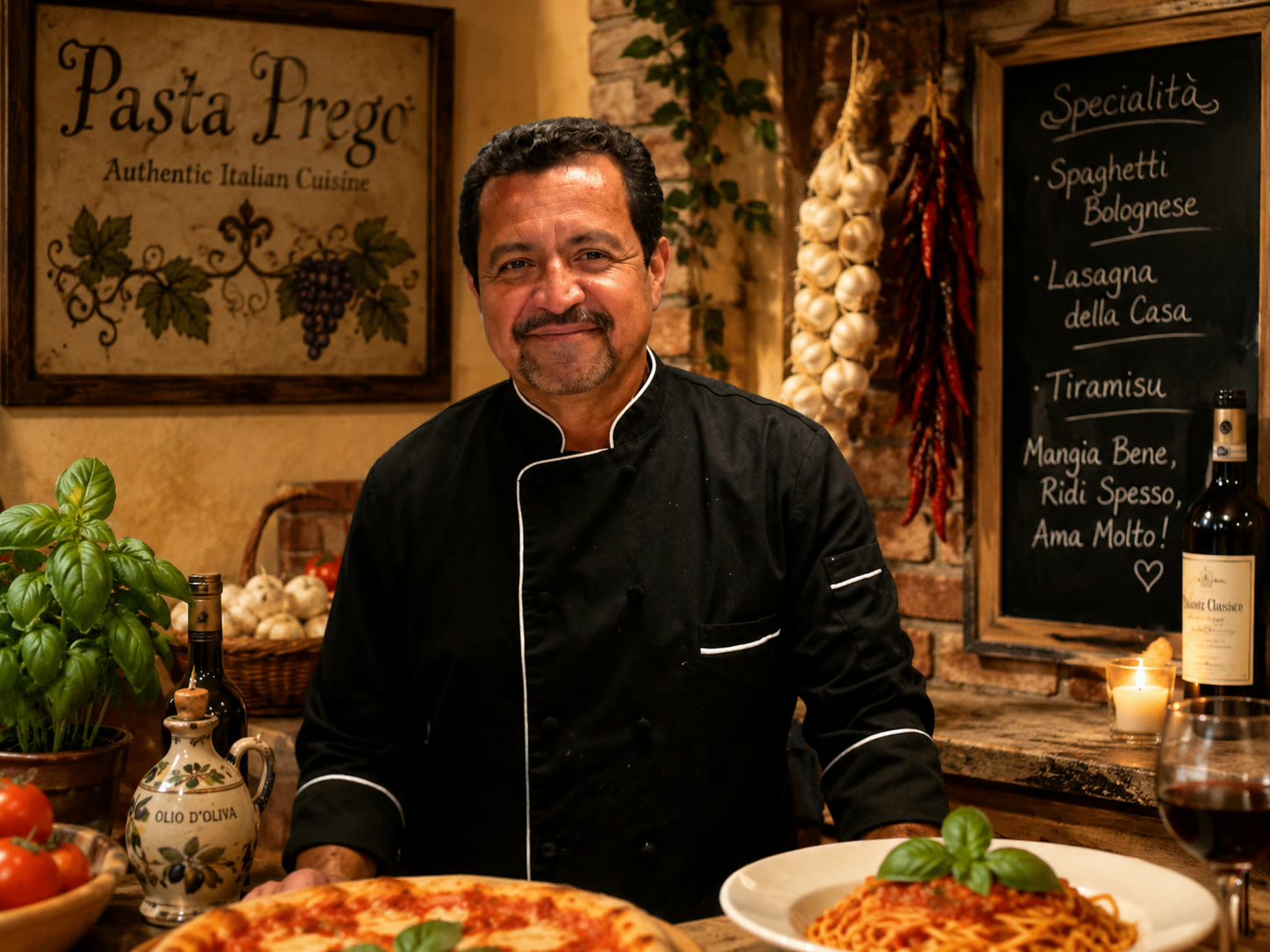 Chef Marco Ruiz behind the counter at Pasta Prego